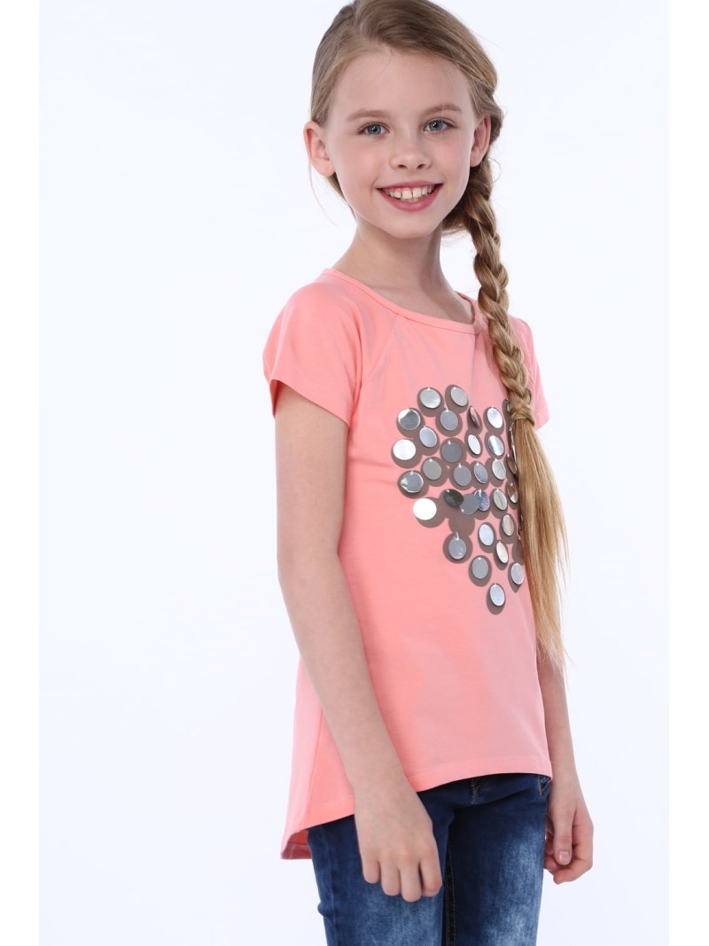 Tricou cu petale de oglinda, piersic NDZ8292 - Magazin online - Boutique